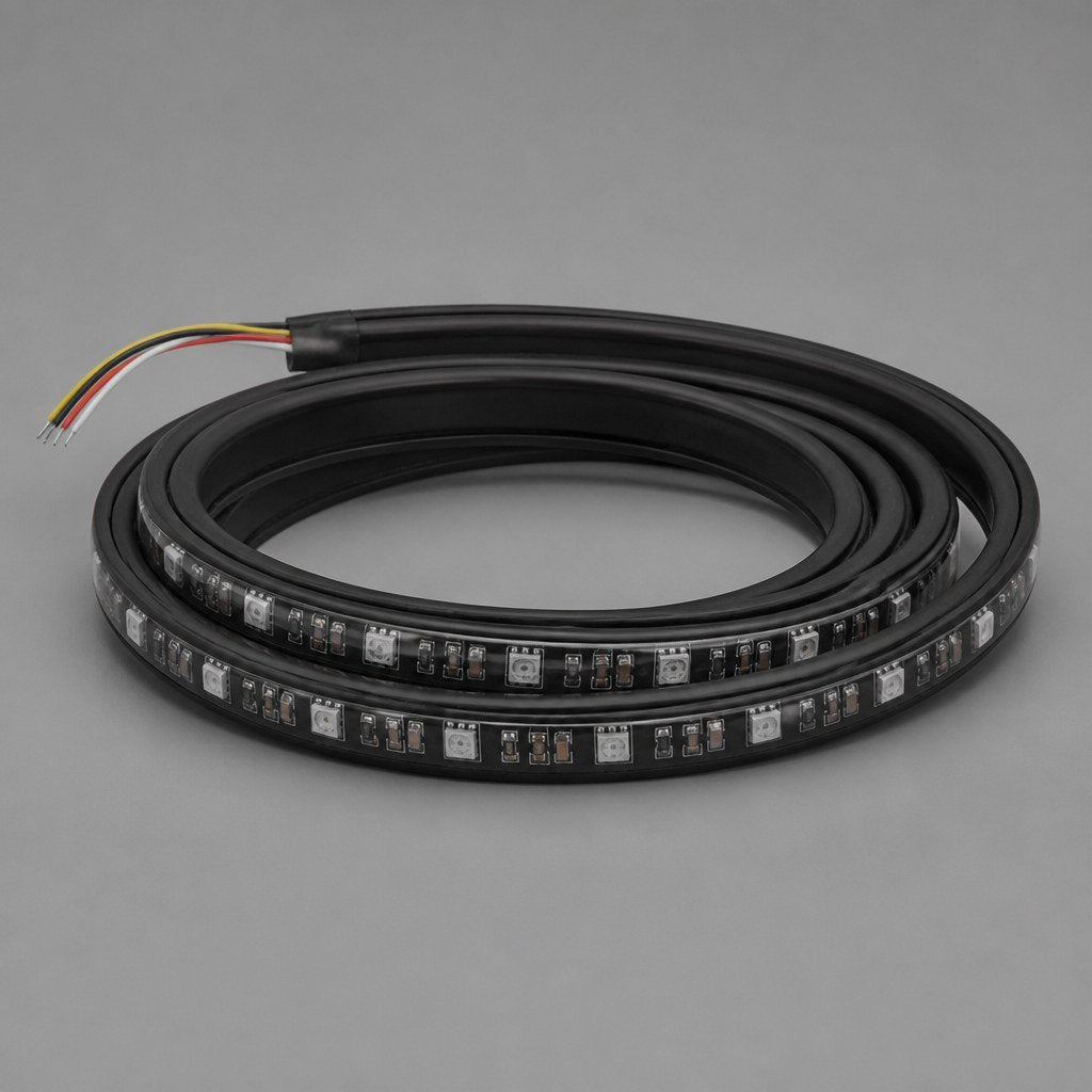 Angled view of the LED strip showing the waterproof jacket