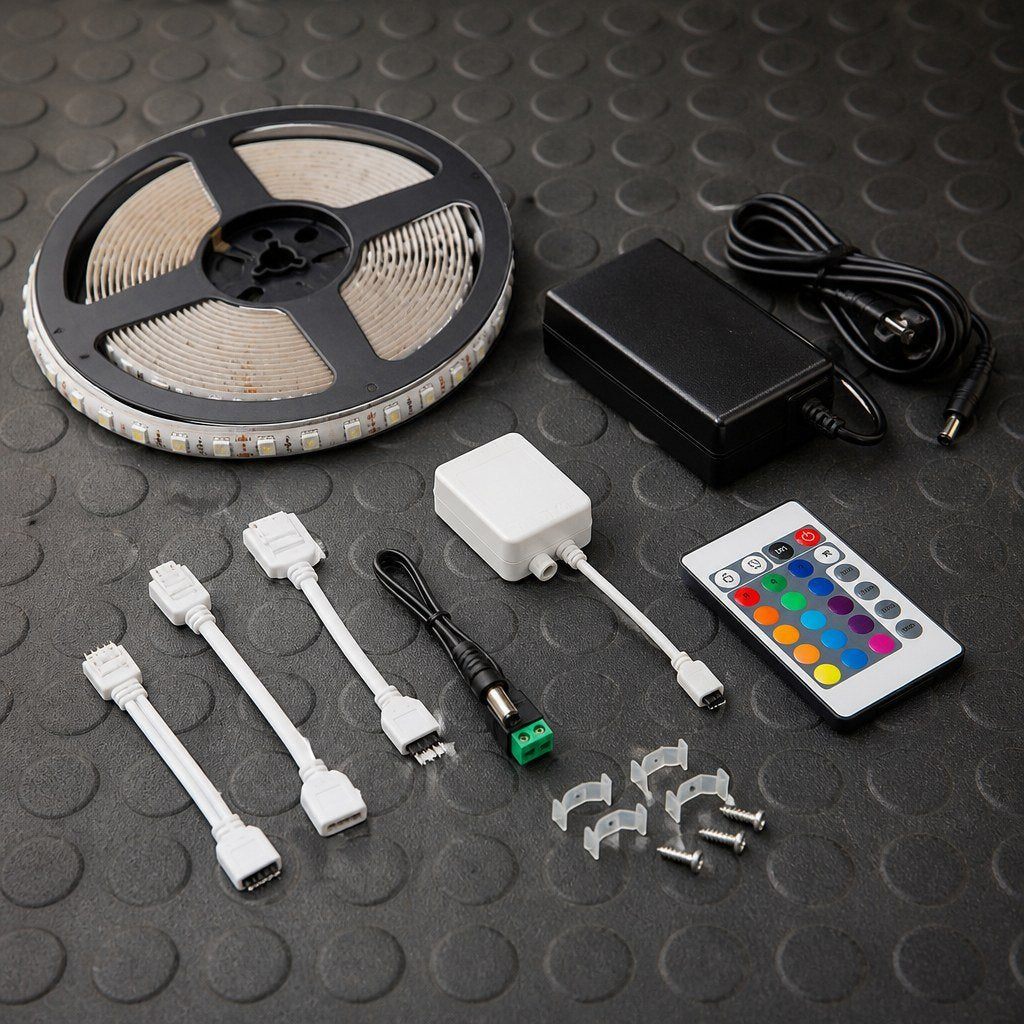 Kit packed with controller and clips in a kraft box